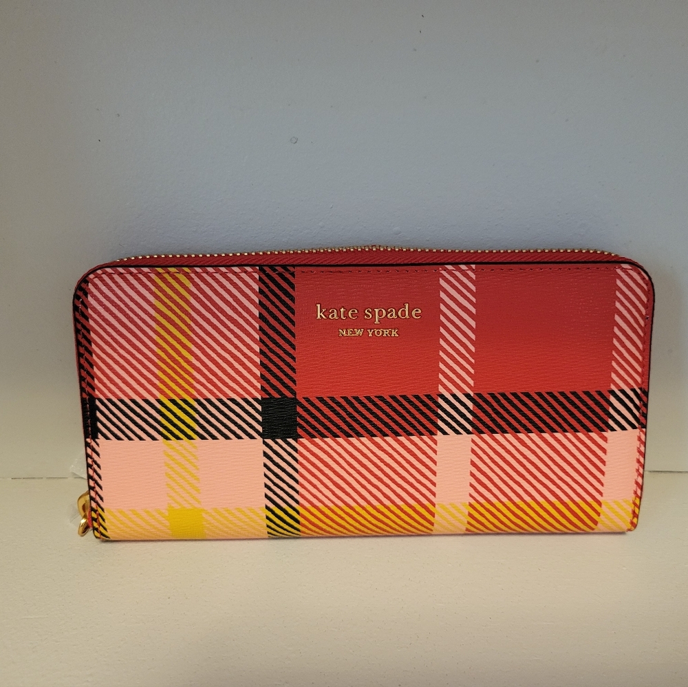 Kate Spade New York Madison Morgan Plaid Zip Wallet NWT!